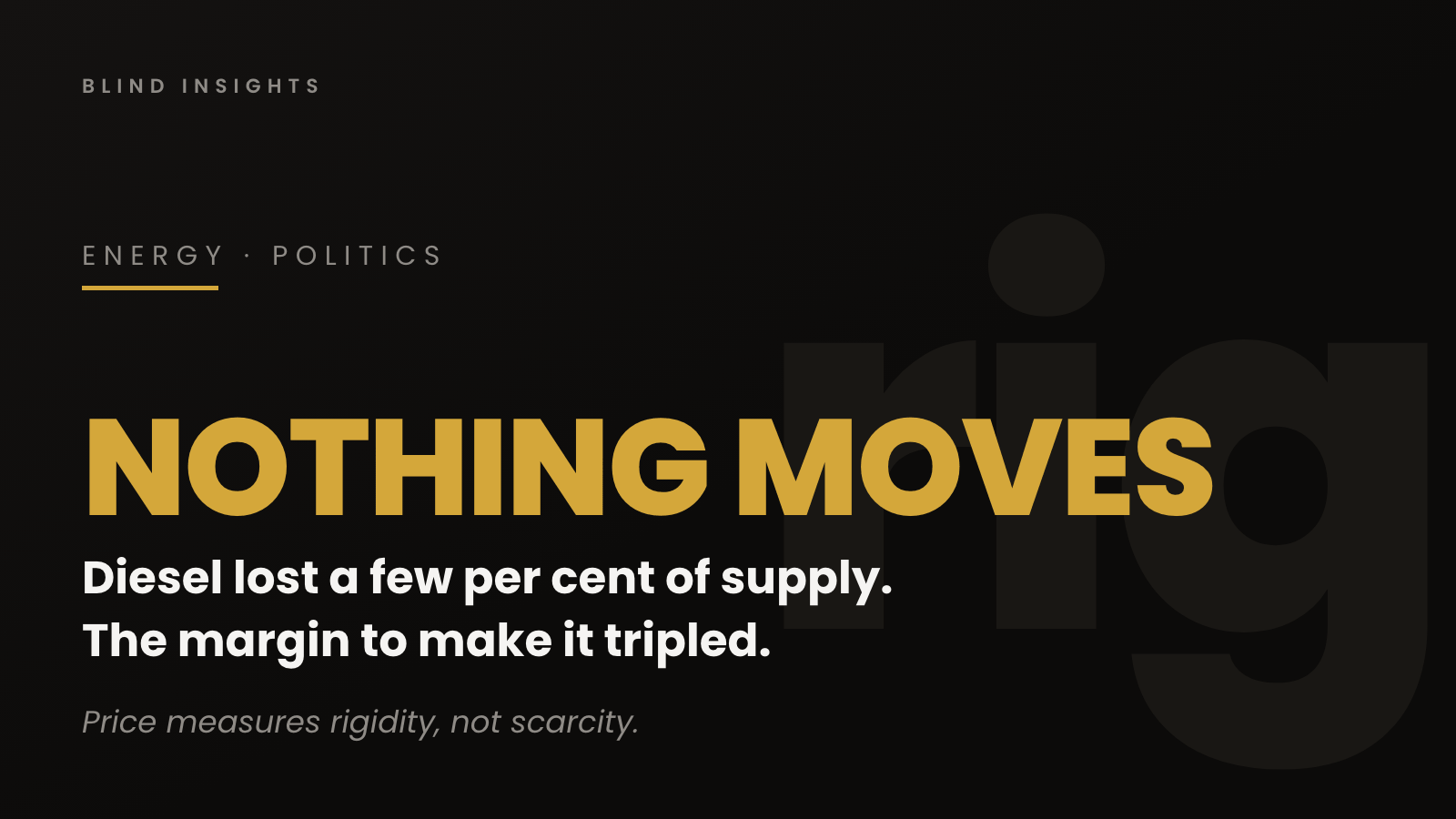 Nothing Moves — diesel lost a few per cent of supply and the margin to make it tripled